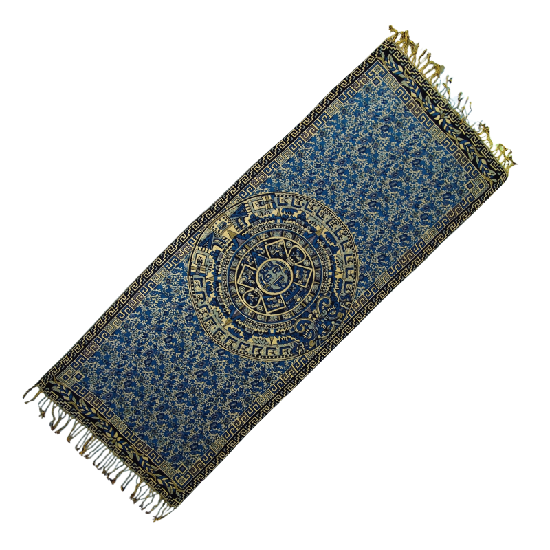Aztec calendar shawl (Rebozo) in TURQUOISE color