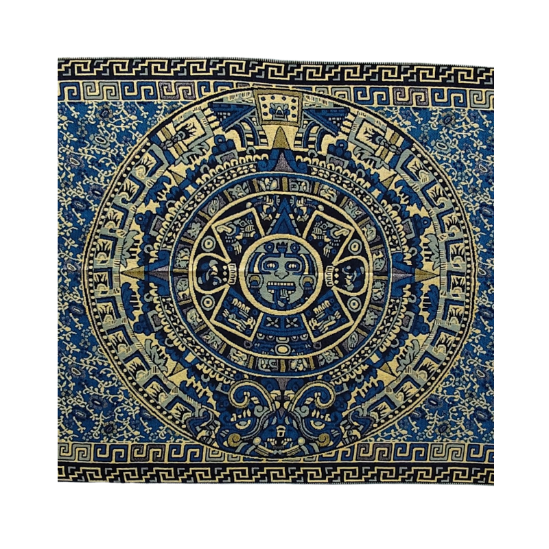 Aztec calendar shawl (Rebozo) in TURQUOISE color - Image 2