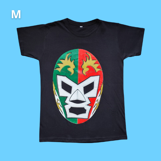 Black printed t-shirt, Lucha Libre mask painting