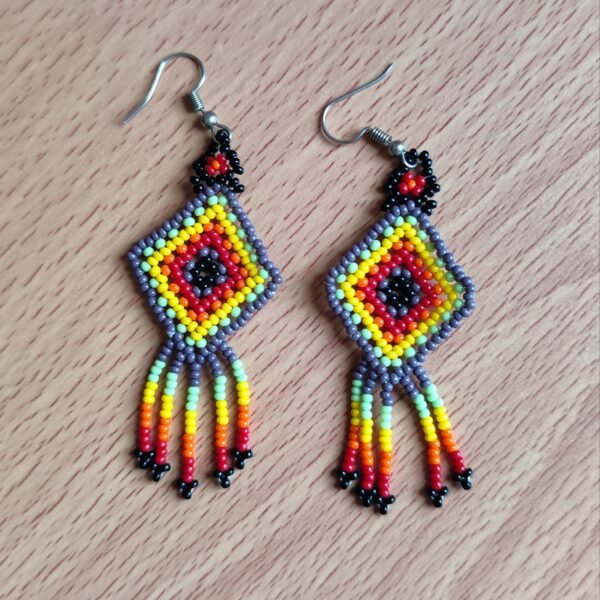Handmade Mexican earrings, chaquira beads, Yellow, Orange, Red