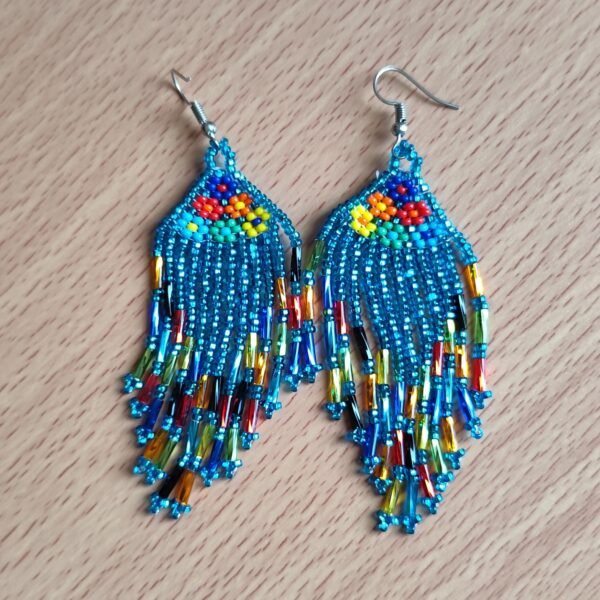 Handmade Mexican earrings, chaquira beads, Blue