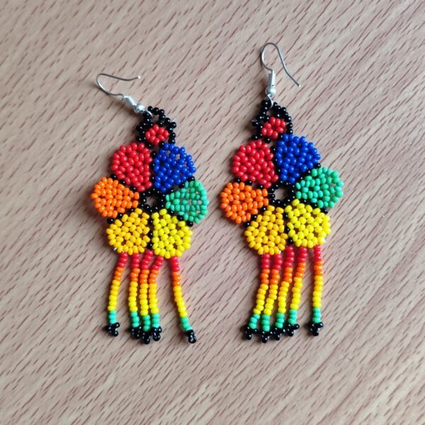 Handmade Mexican earrings, chaquira beads, Colorful Flower