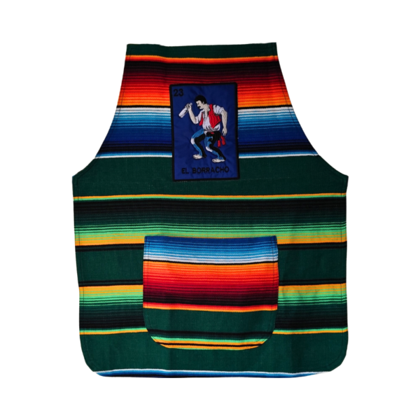 Zarape apron with EL BORRACHO LOTERIA MEXICAN design