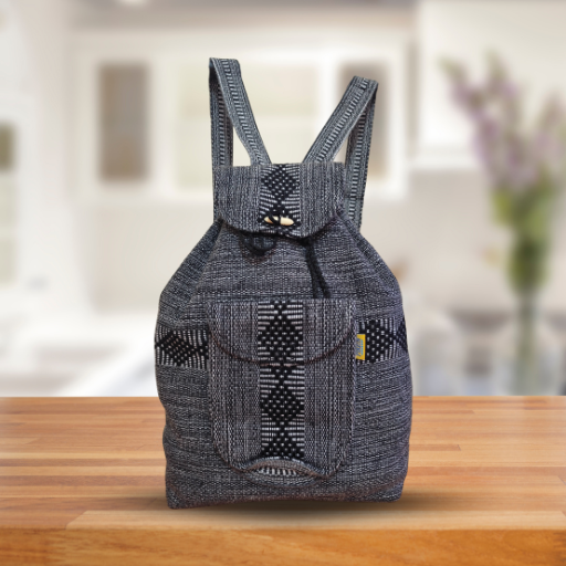 Traditional Mexican colorful embroidered backpack, grey